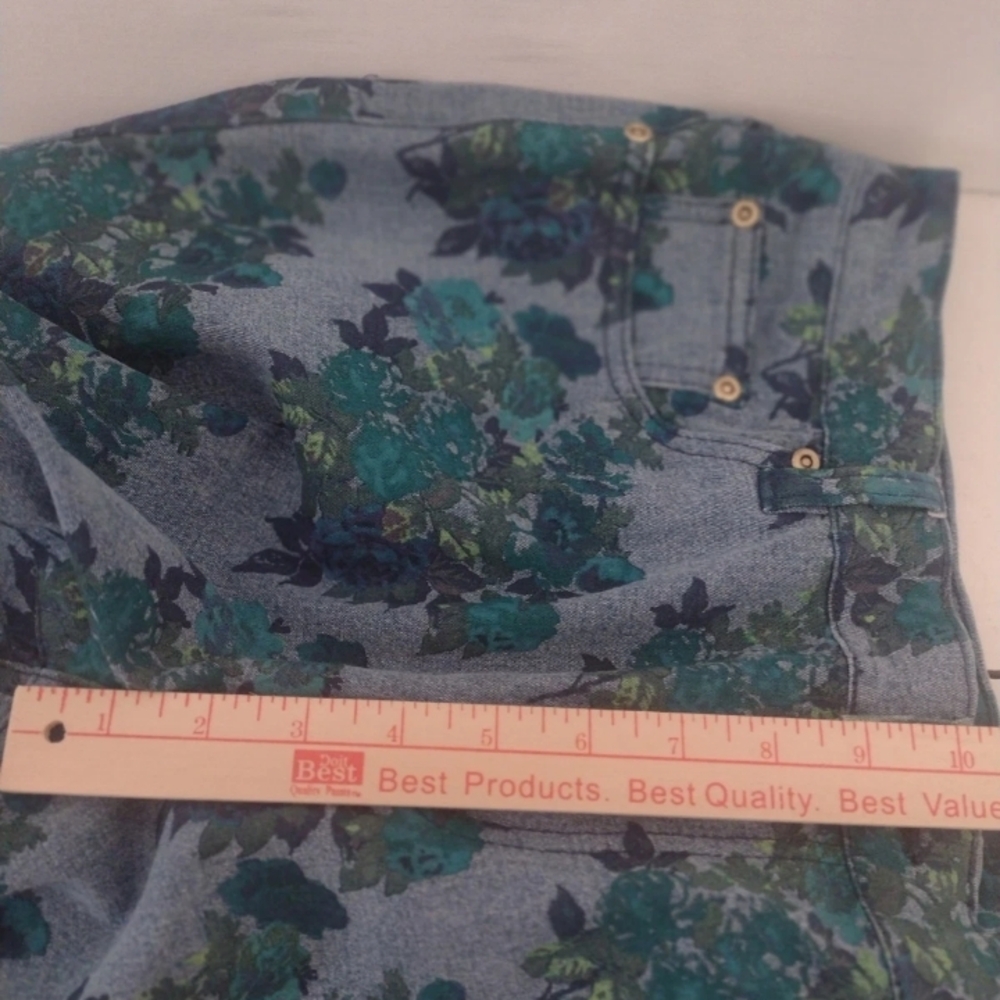 Diane Gilman 12P X 26.5" Women’s Blue Green Floral Print Stretch Jeans - Picture 13 of 16